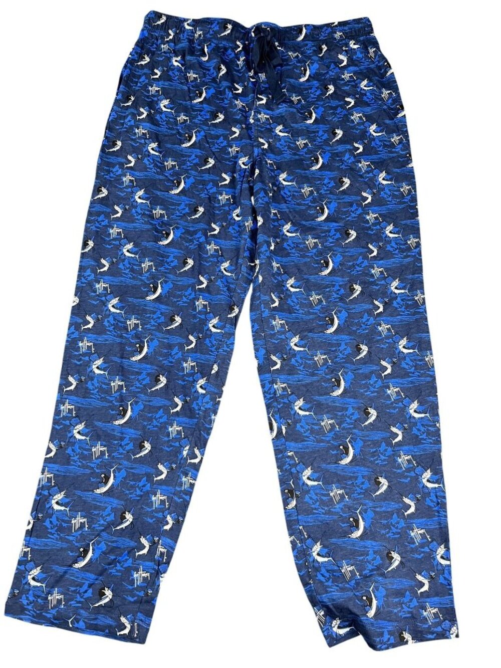 Guy Harvey Mens Blue Marlin Print Pajama Pants Large Elastic Waist Drawstring